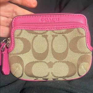 Coach Pink and Brown card case zipper
